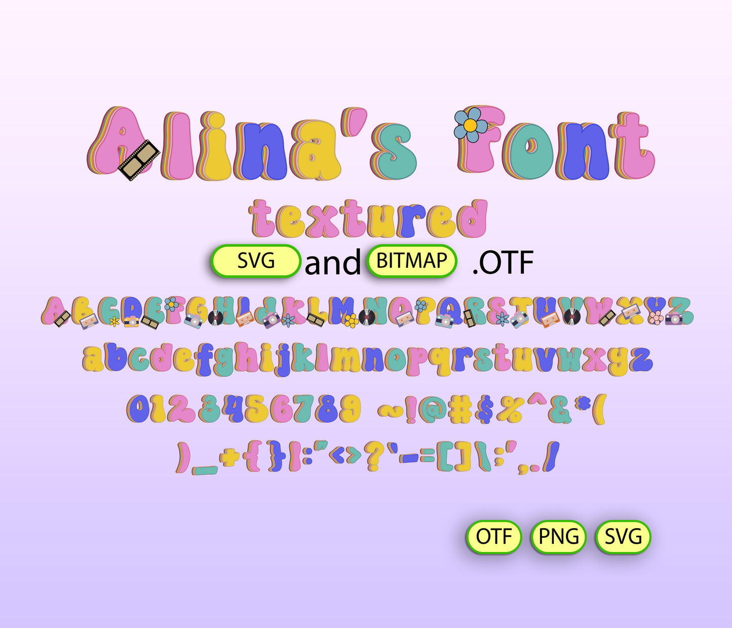 Groovy Retro Colorful Font Textured