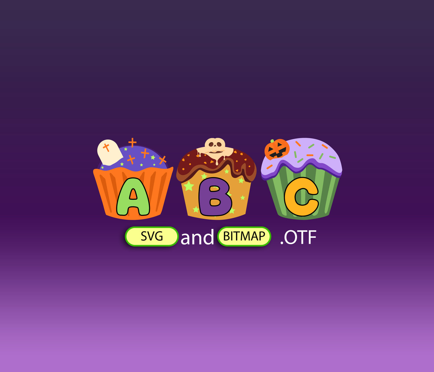 Halloween Muffin Color Fonts Textured Bundle