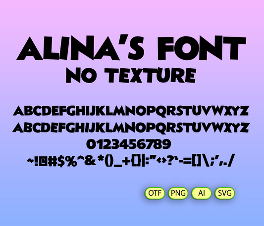 Display of 'Alina's Font' with black letters on a purple background