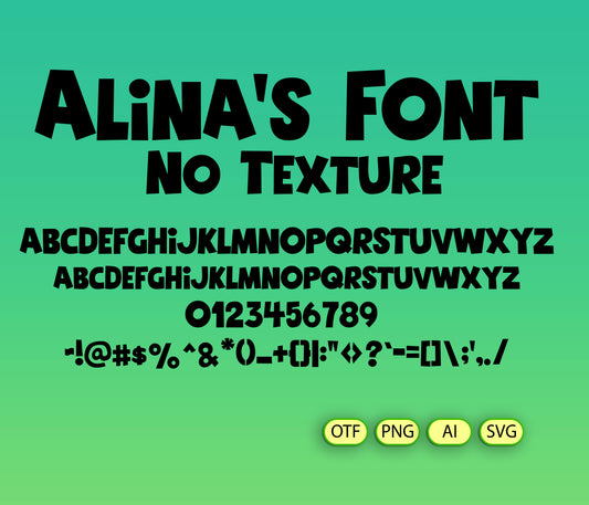 Display of 'Alina's Font' with black text on a green background